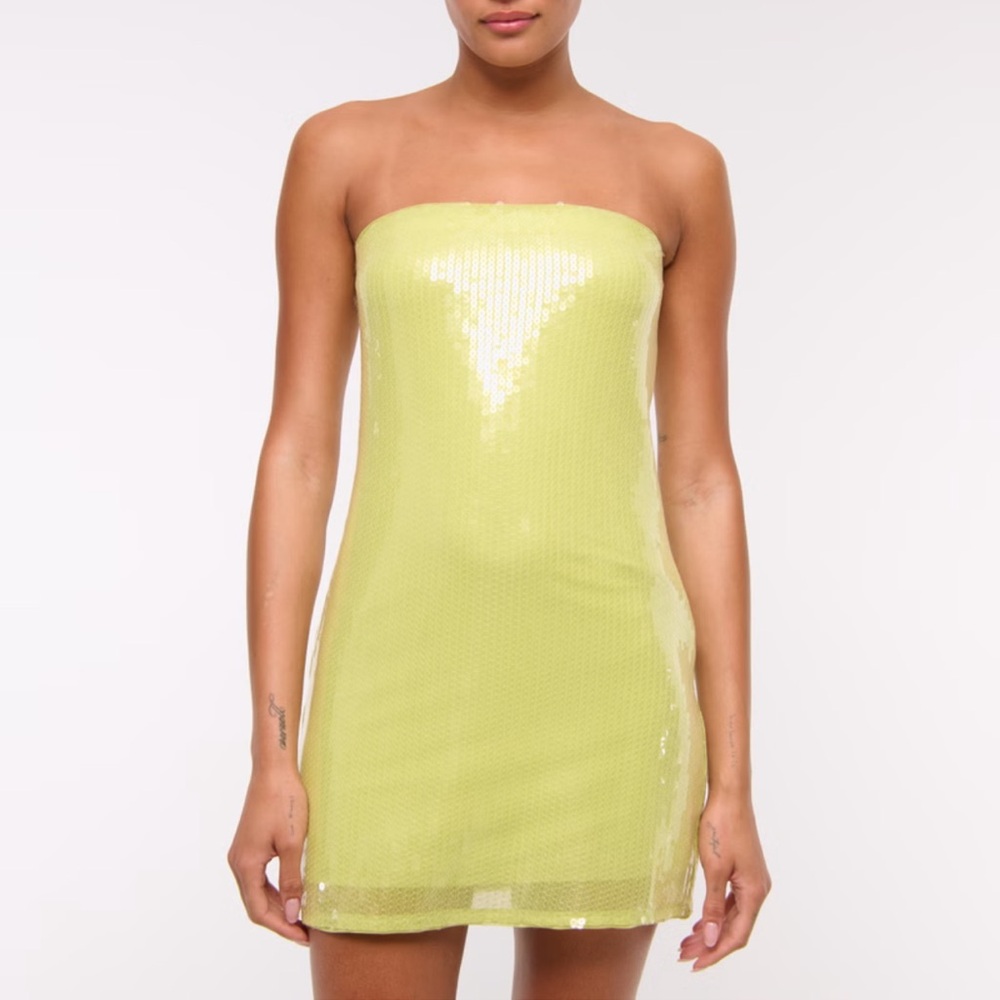 Abercrombie & Fitch Strapless Lime Sequin Dress